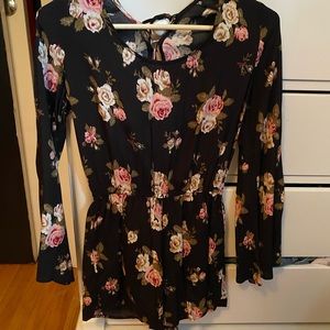 floral tie up back romper